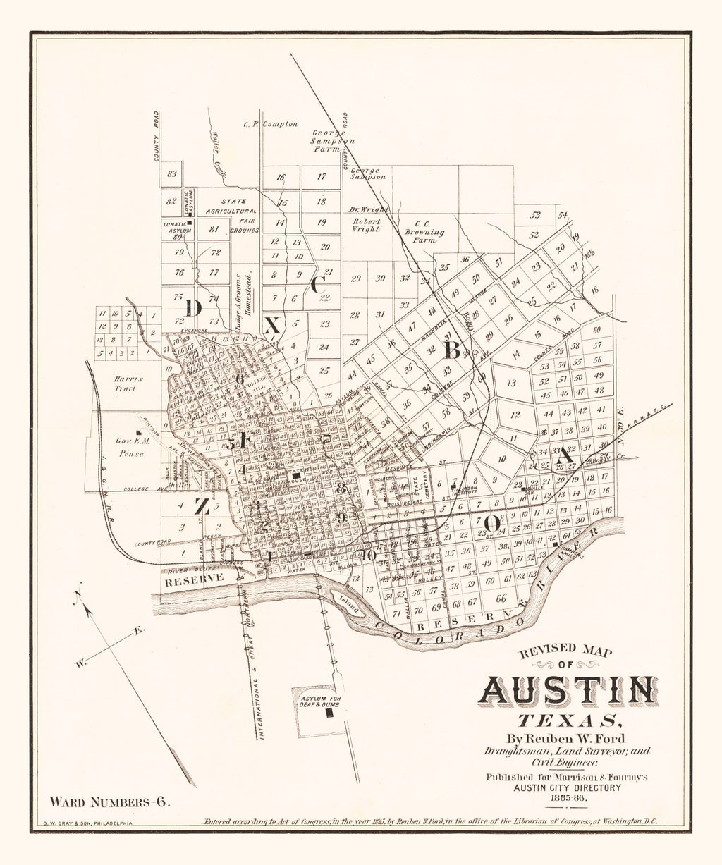 Vintage Map of Austin, Texas 1885