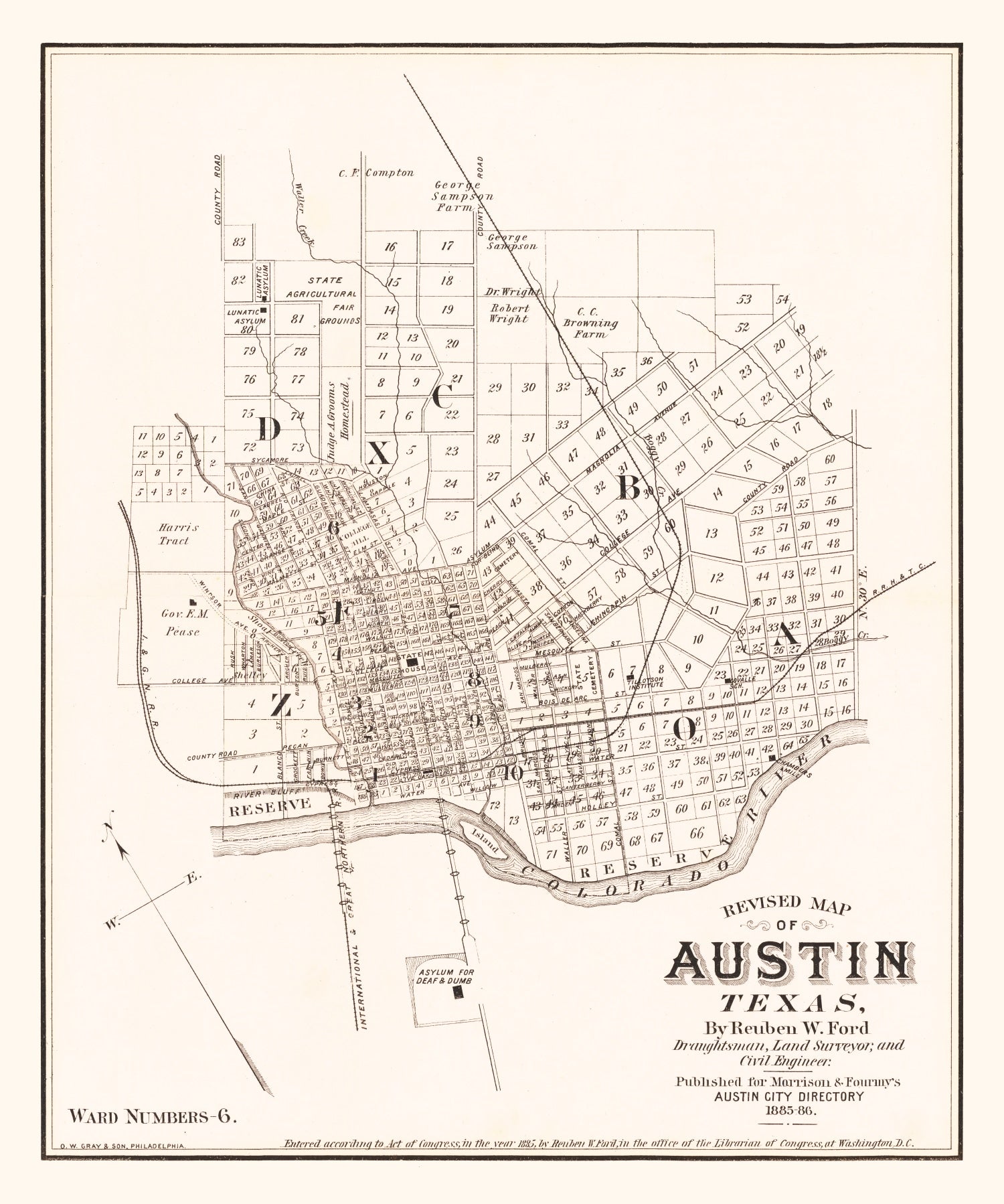 Vintage Map of Austin, Texas 1885