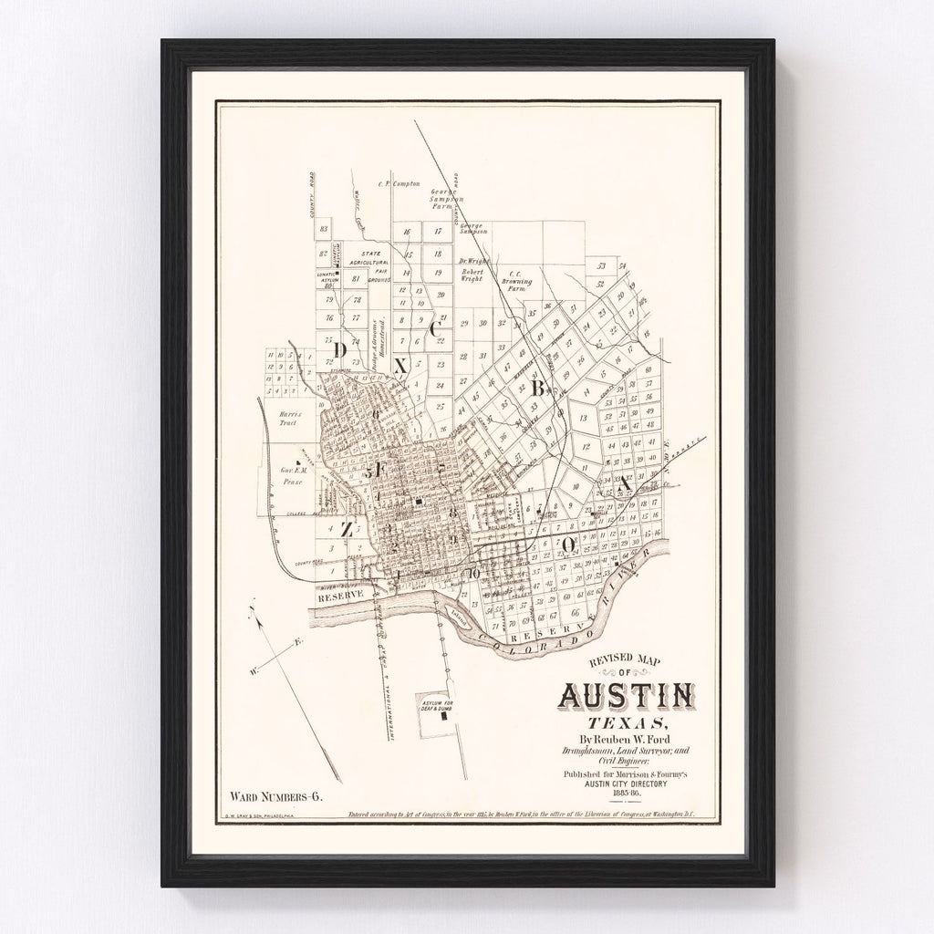 Vintage Map of Austin, Texas 1885