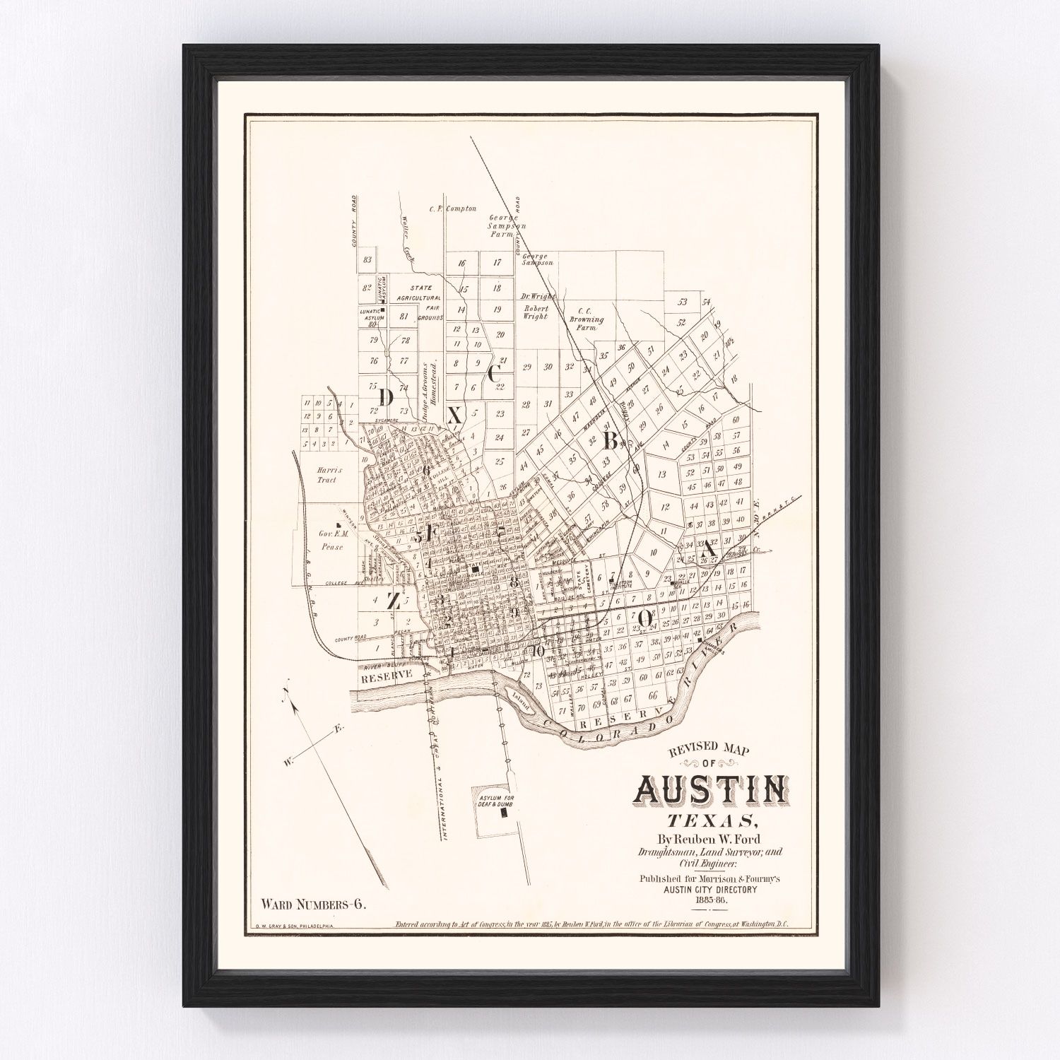 Vintage Map of Austin, Texas 1885