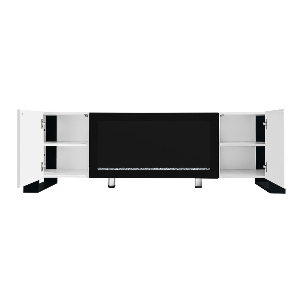 ON-TREND Modern TV Stand with 34.2' Non-heating Electric Fireplace, High Gloss Entertainment Center with 2 Cabinets, Media Console for TVs up to 78', White