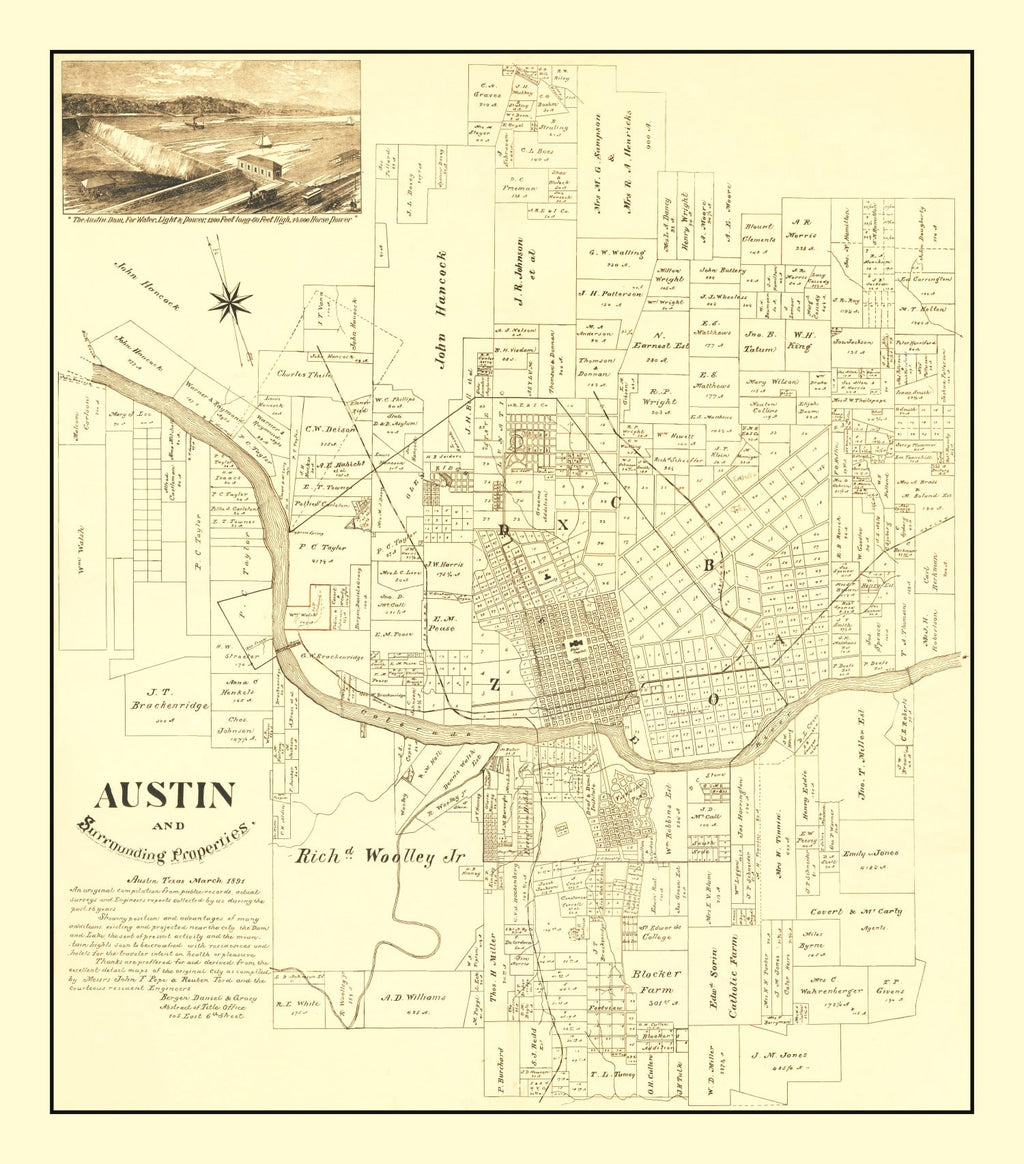 Vintage Map of Austin, Texas 1891