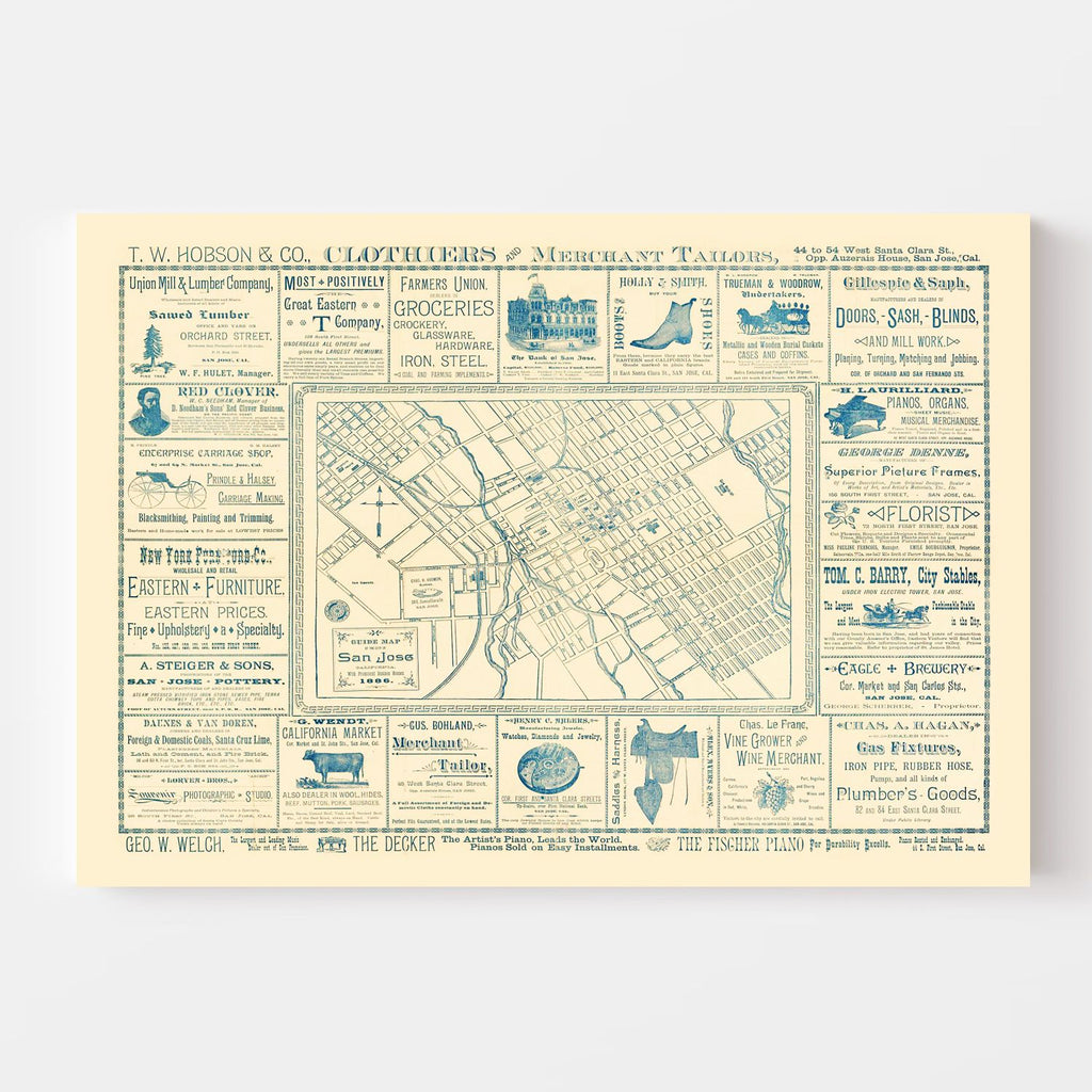 Vintage Map of San Jose, California 1886