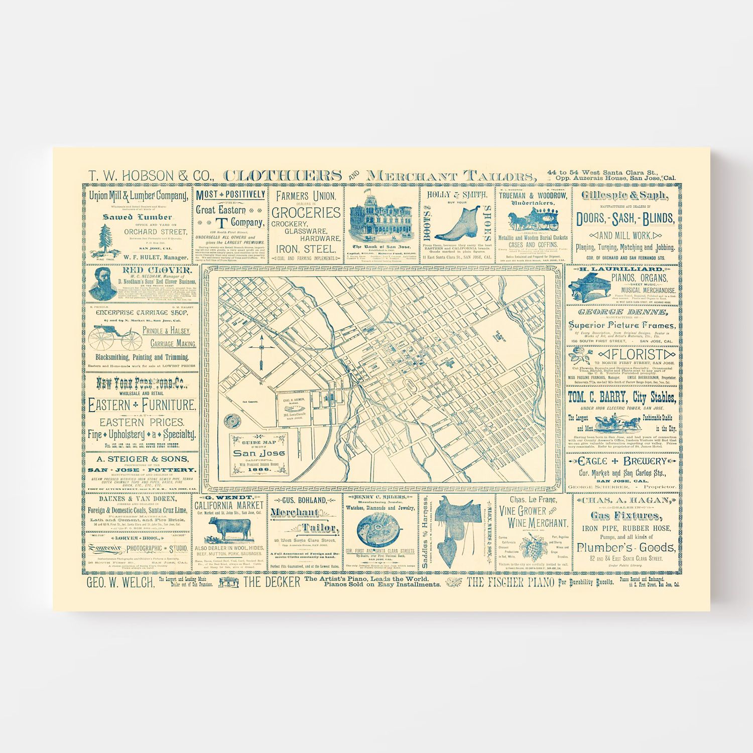 Vintage Map of San Jose, California 1886
