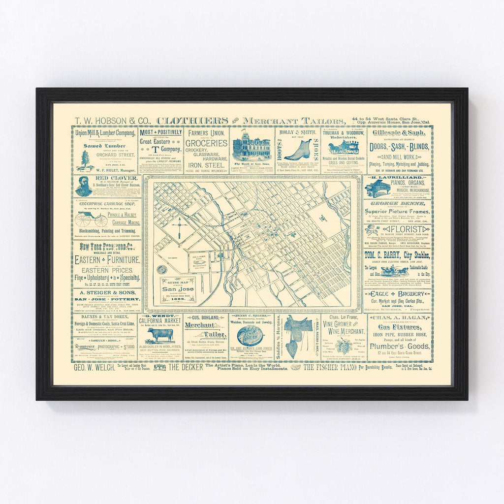 Vintage Map of San Jose, California 1886