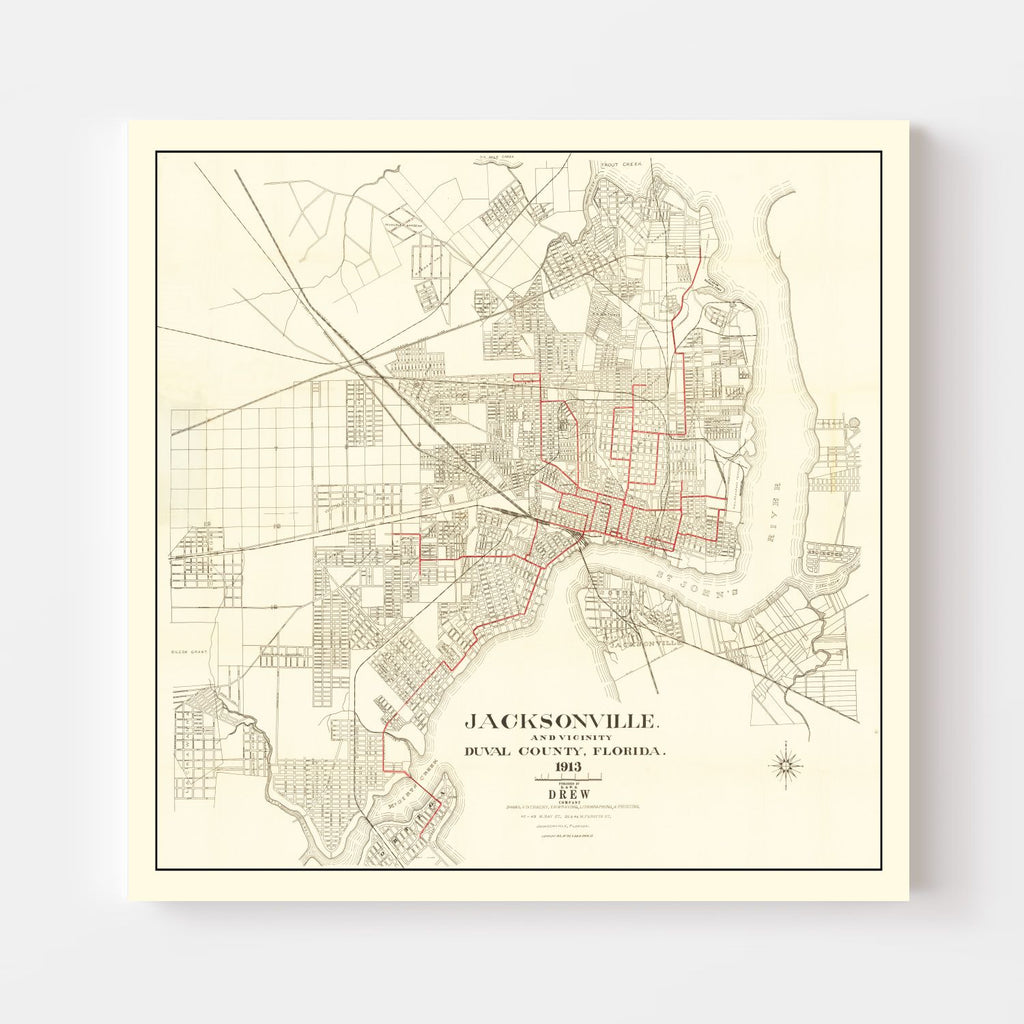 Vintage Map of Jacksonville, Florida 1913