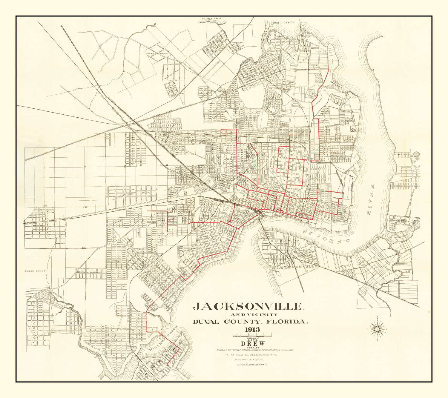 Vintage Map of Jacksonville, Florida 1913