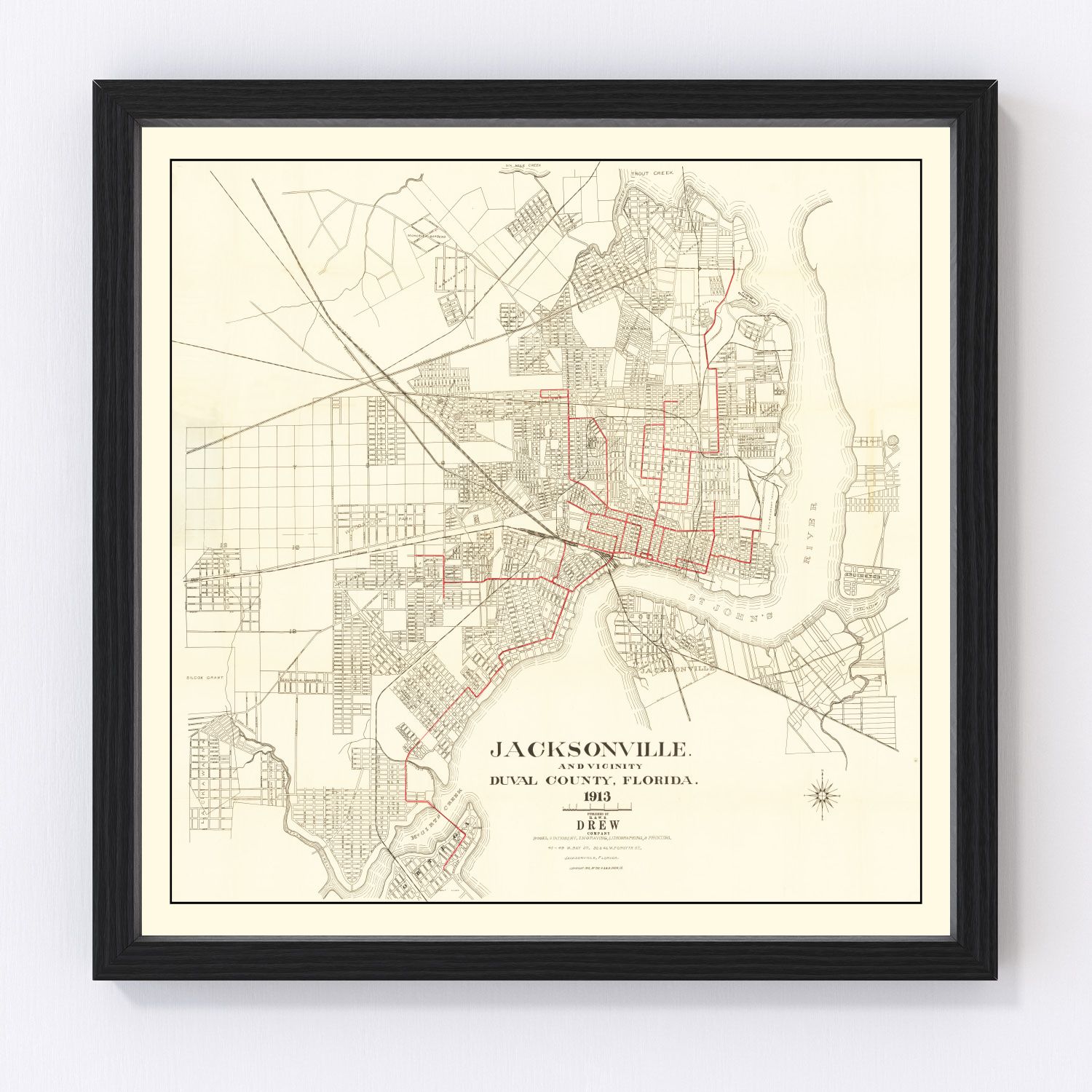 Vintage Map of Jacksonville, Florida 1913