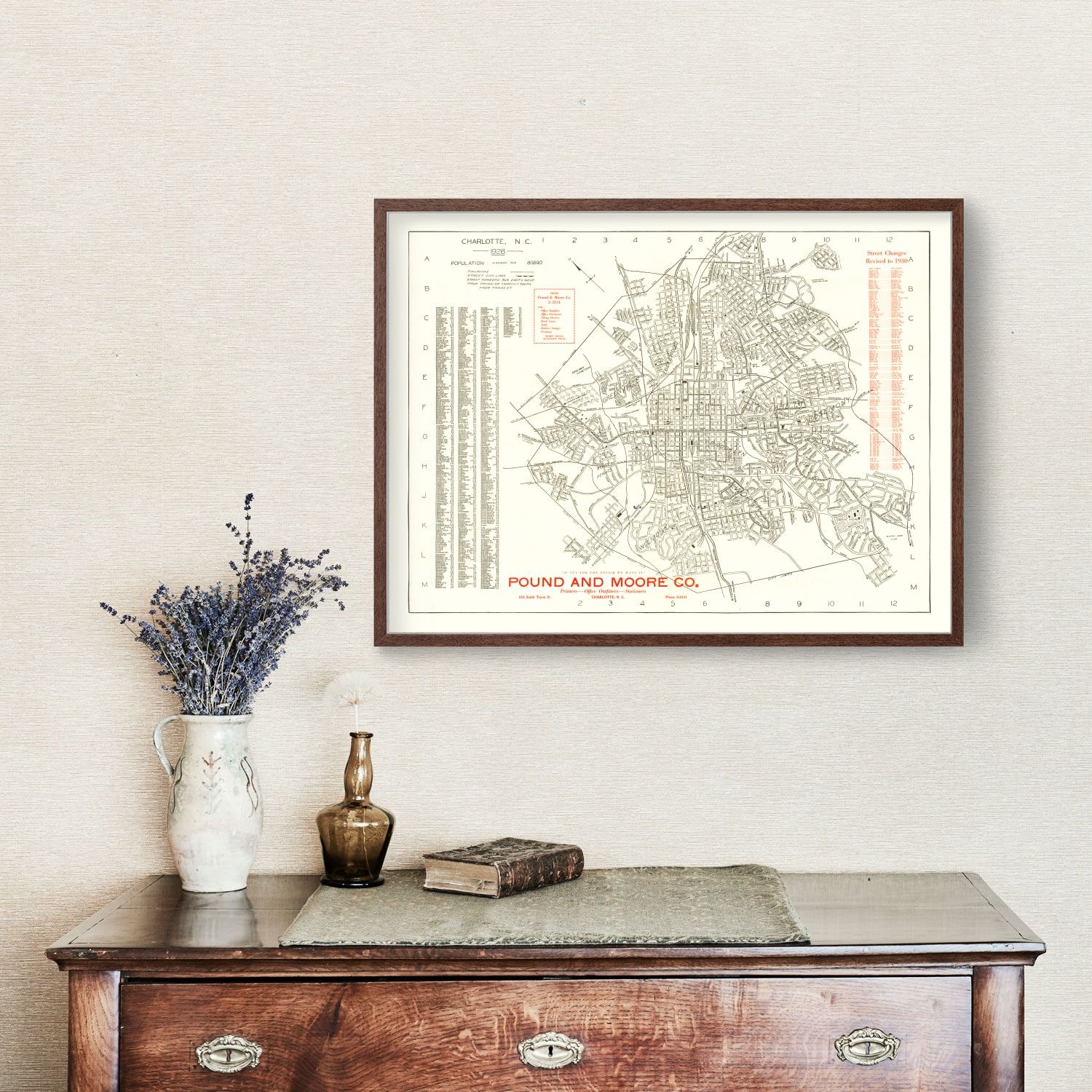 Vintage Map of Charlotte, North Carolina 1930