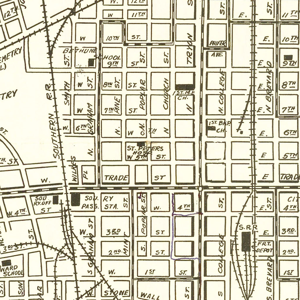 Vintage Map of Charlotte, North Carolina 1930