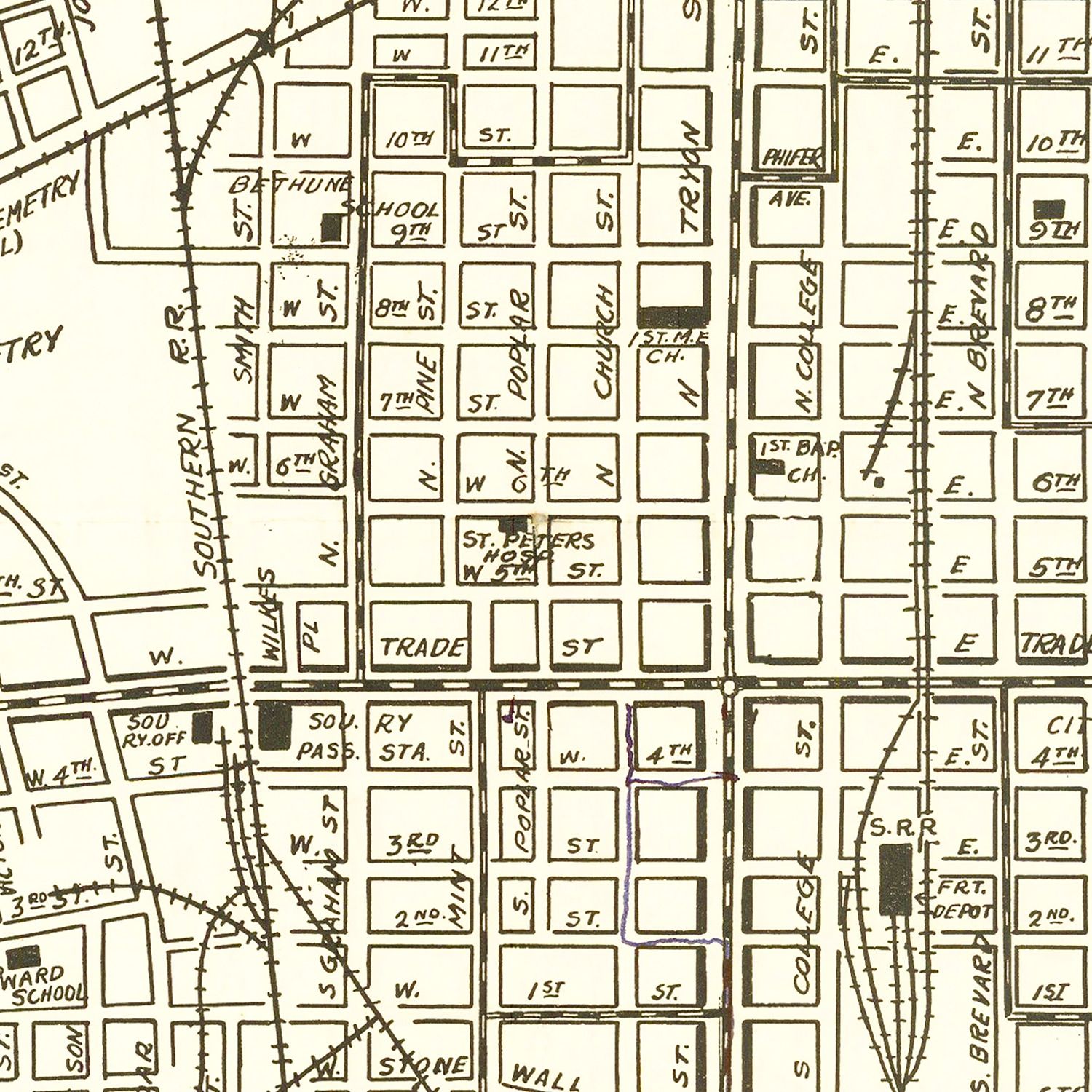 Vintage Map of Charlotte, North Carolina 1930
