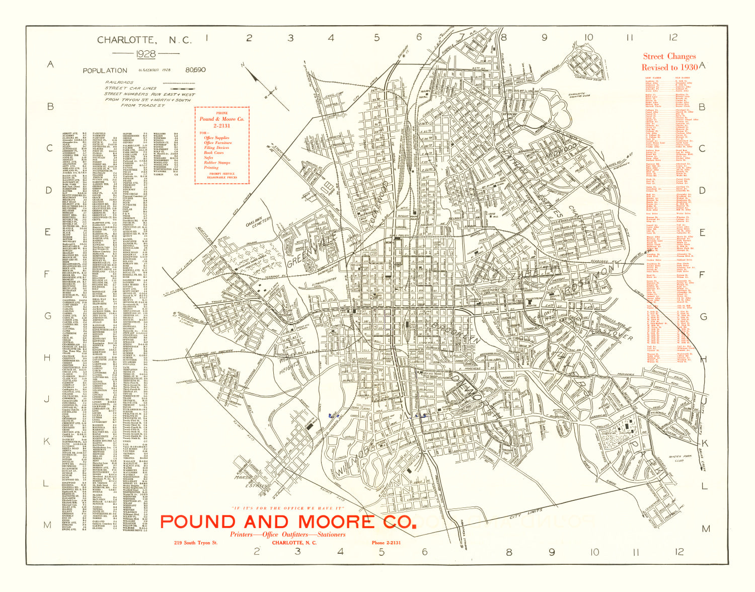 Vintage Map of Charlotte, North Carolina 1930