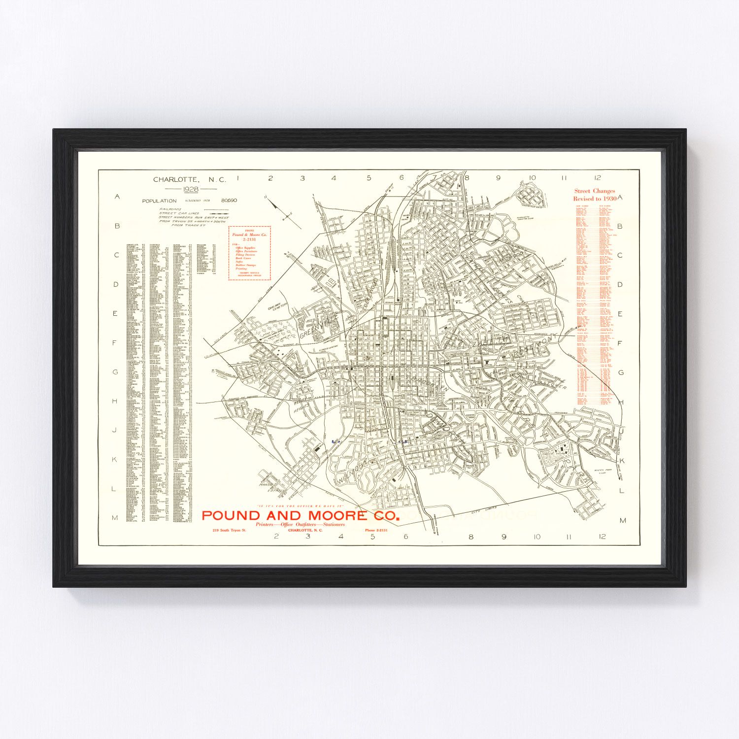 Vintage Map of Charlotte, North Carolina 1930