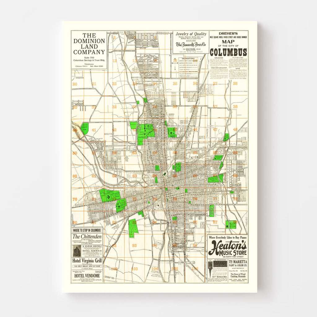 Vintage Map of Columbus, Ohio 1916
