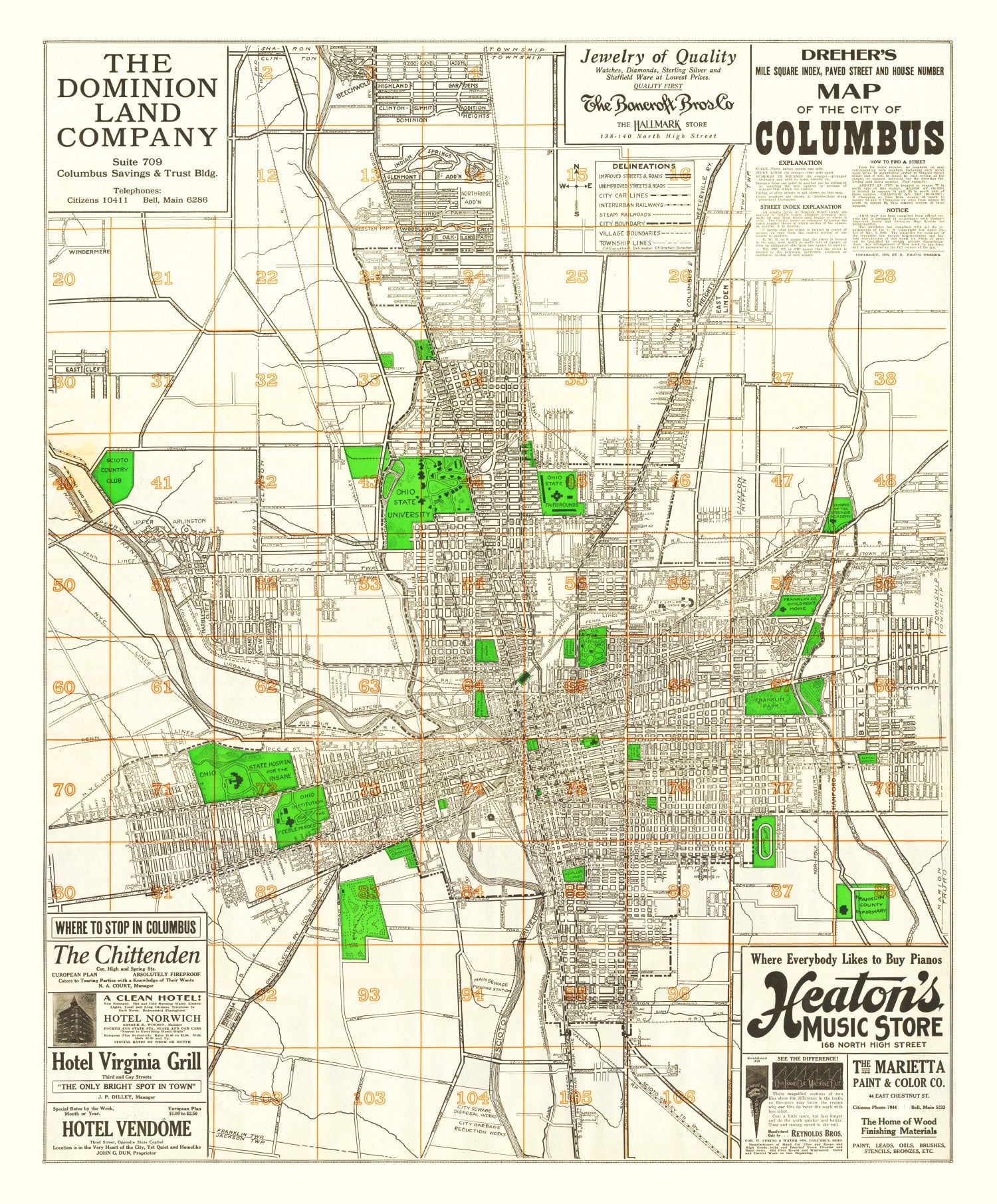 Vintage Map of Columbus, Ohio 1916