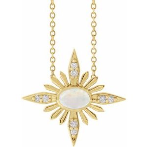 14K Yellow Gold Natural Ethiopian Opal & .08 CTW Natural Diamond 16-18" Necklace