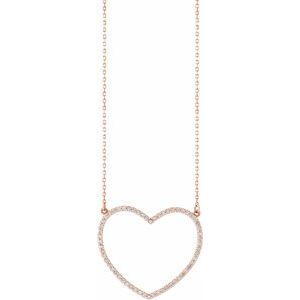 14K Rose Gold 3/8 CTW Natural Diamond Large Heart 16" Necklace