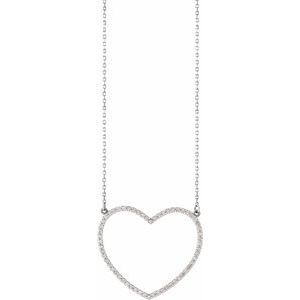 14K White Gold 3/8 CTW Natural Diamond Large Heart 16" Necklace