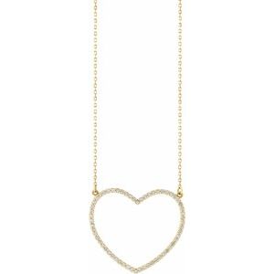 14K Yellow Gold 3/8 CTW Natural Diamond Large Heart 16" Necklace