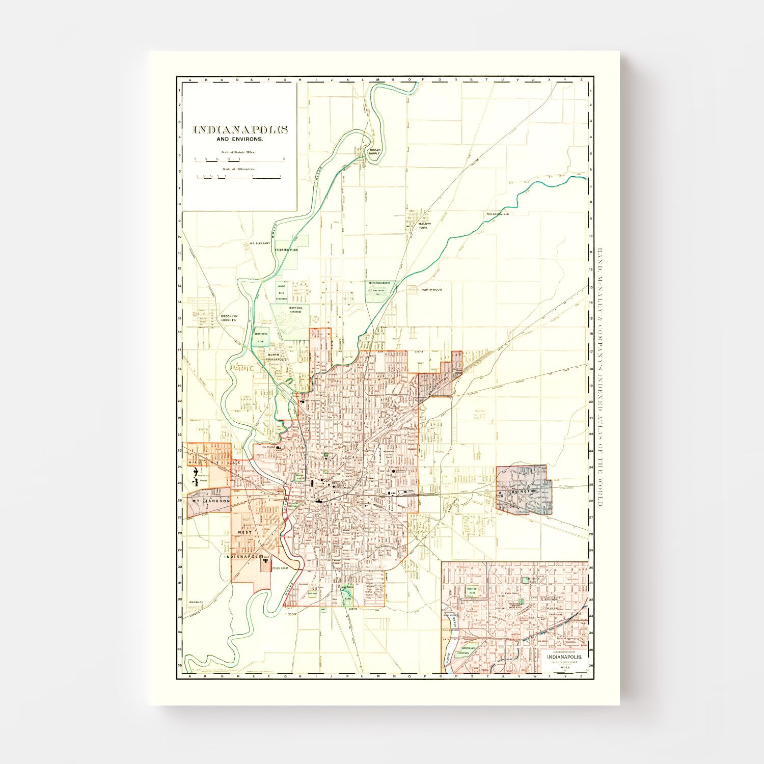 Vintage Map of Indianapolis, Indiana 1899