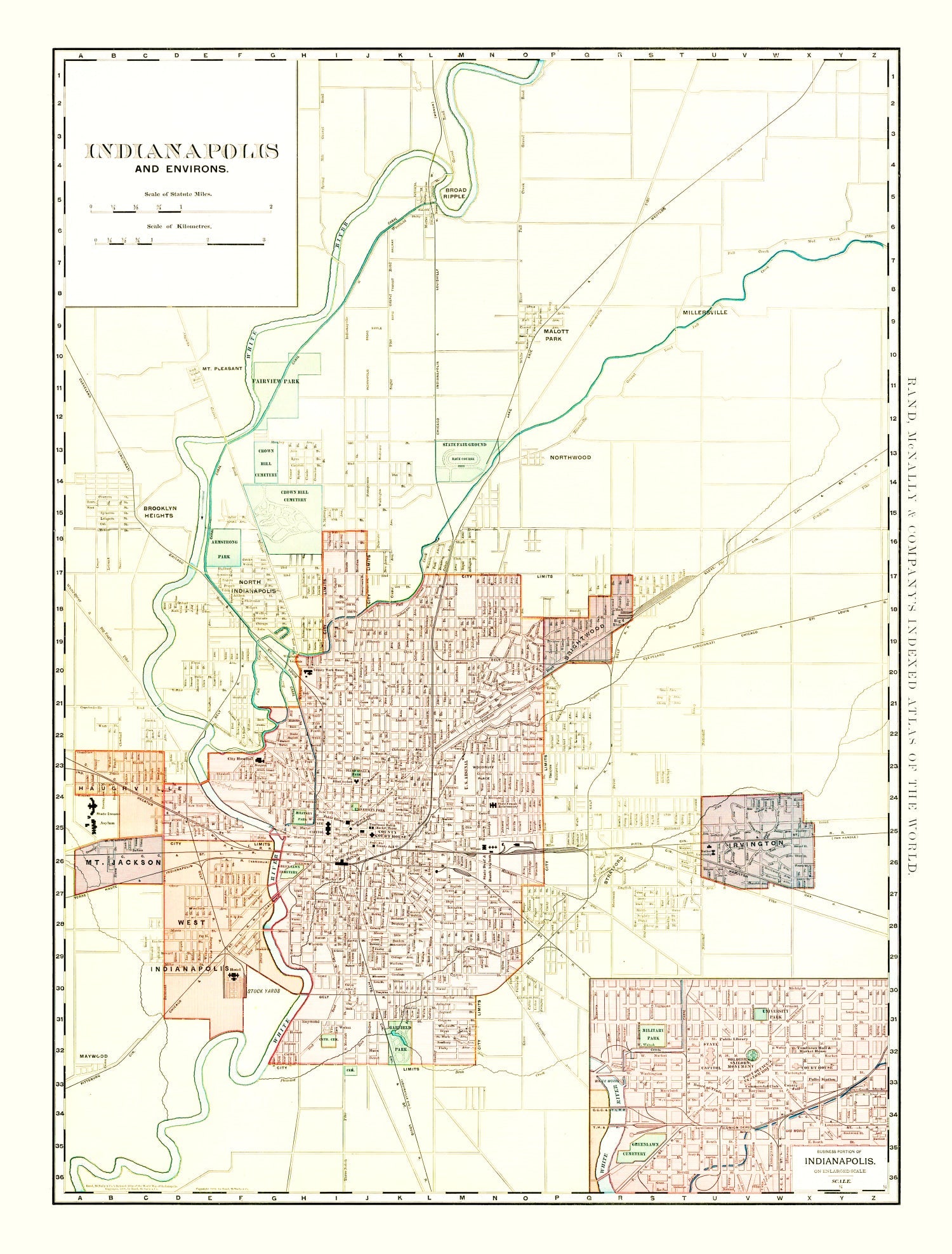 Vintage Map of Indianapolis, Indiana 1899