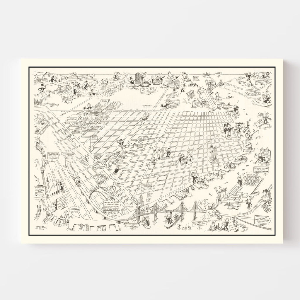 Vintage Map of San Francisco, California 1945
