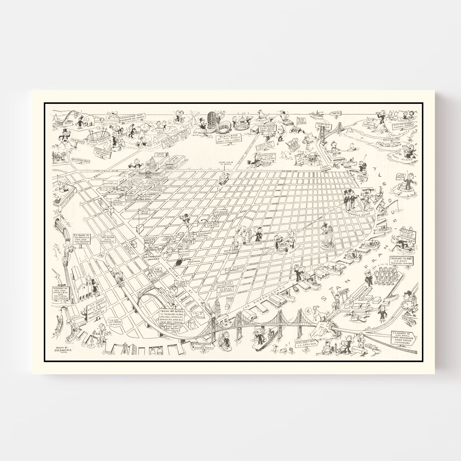 Vintage Map of San Francisco, California 1945