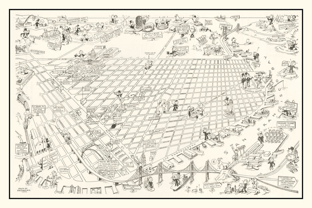 Vintage Map of San Francisco, California 1945