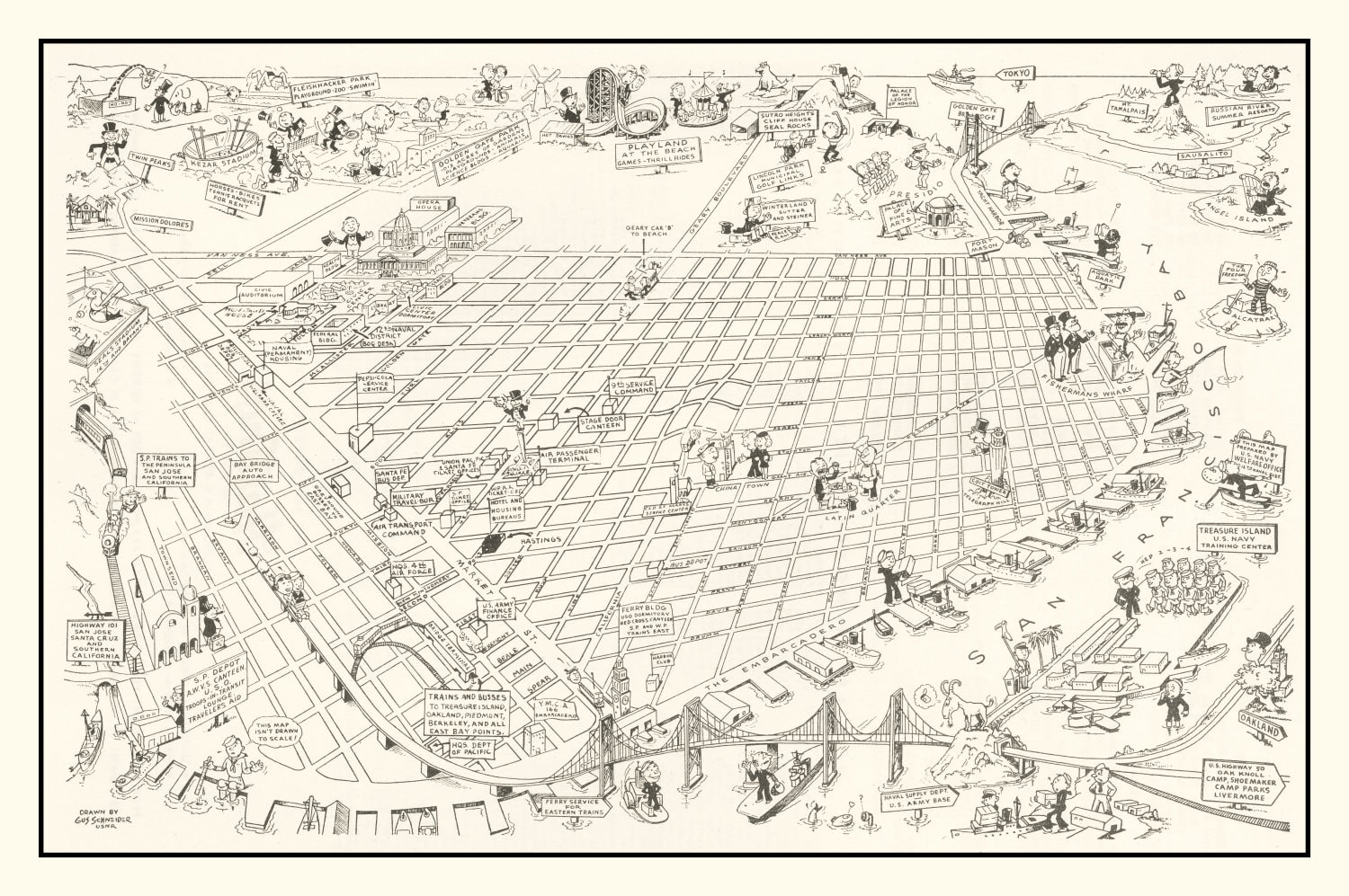 Vintage Map of San Francisco, California 1945