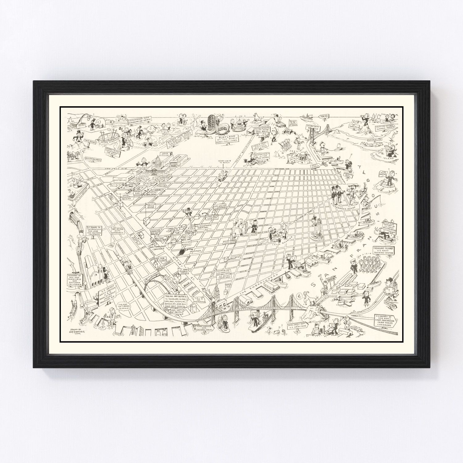 Vintage Map of San Francisco, California 1945
