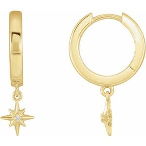14K White Gold .0075 CTW Natural Diamond Star Hinged Hoop Earrings – image 3