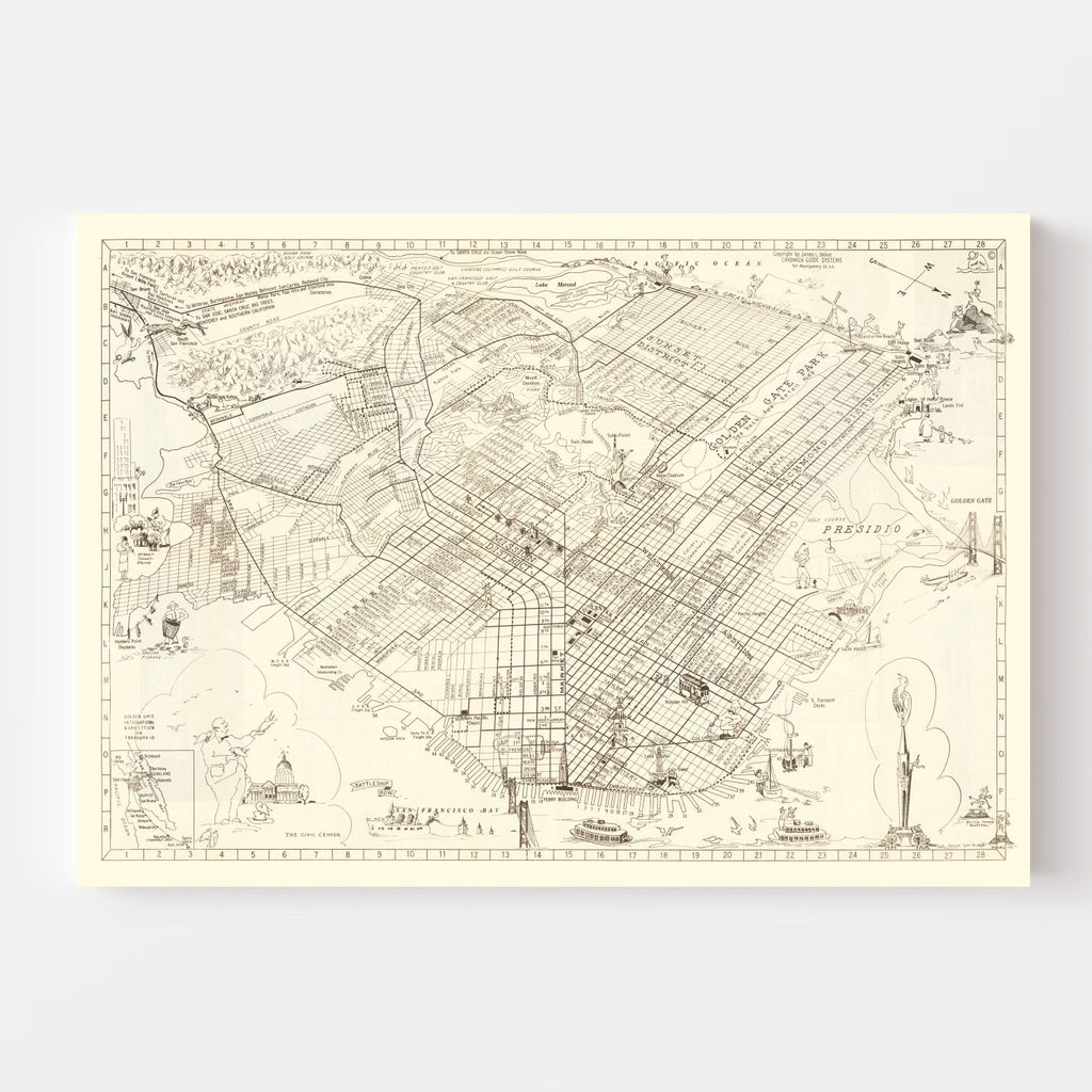 Vintage Map of San Francisco, California 1939