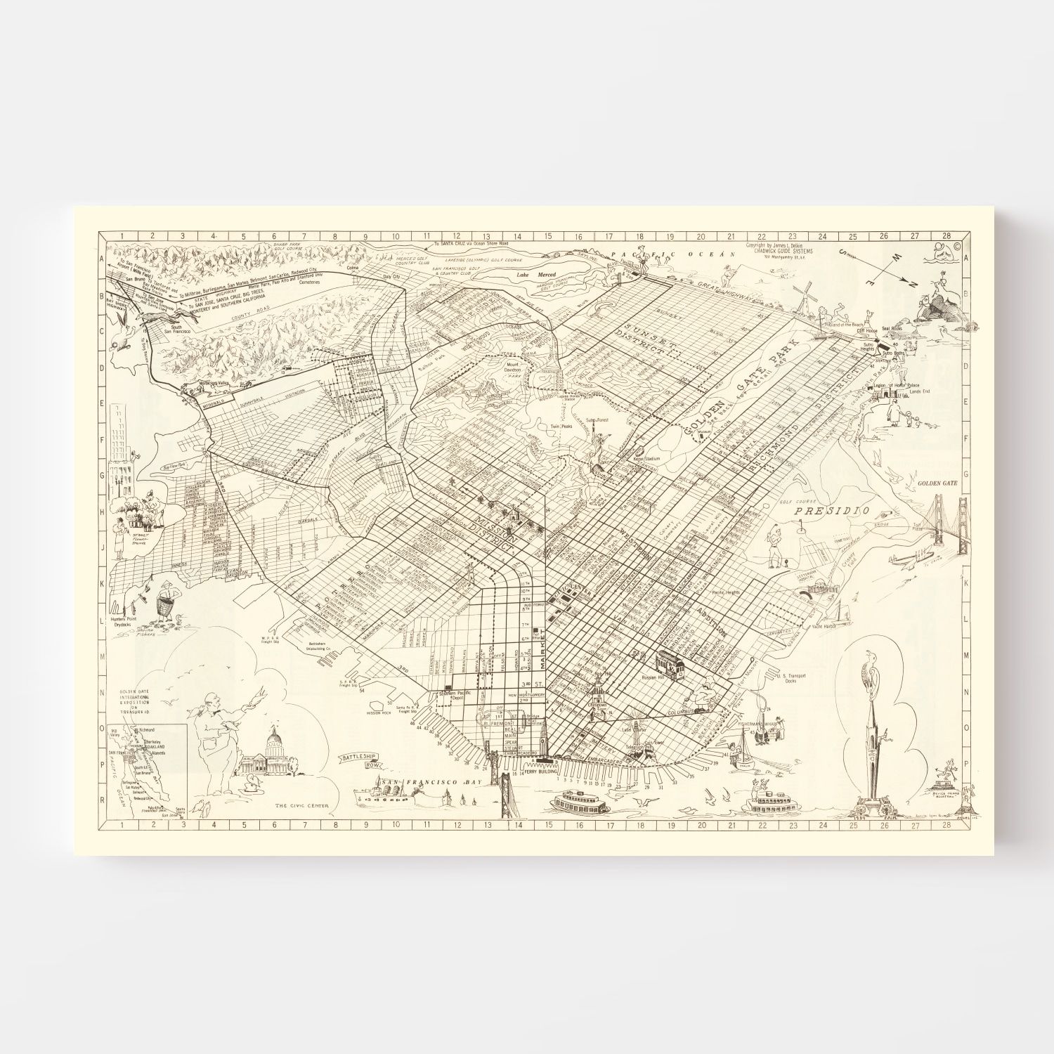 Vintage Map of San Francisco, California 1939