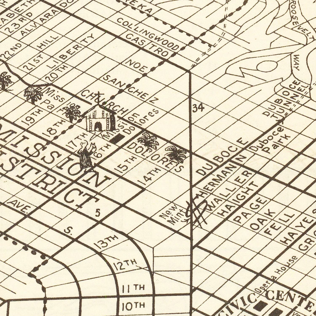 Vintage Map of San Francisco, California 1939