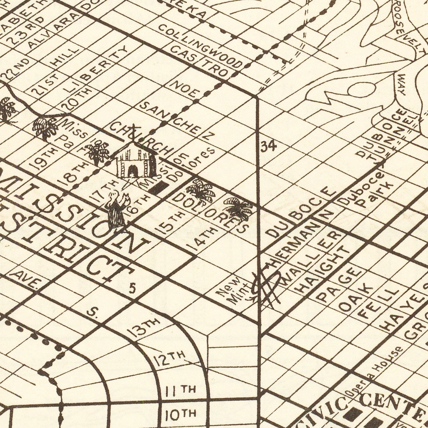 Vintage Map of San Francisco, California 1939