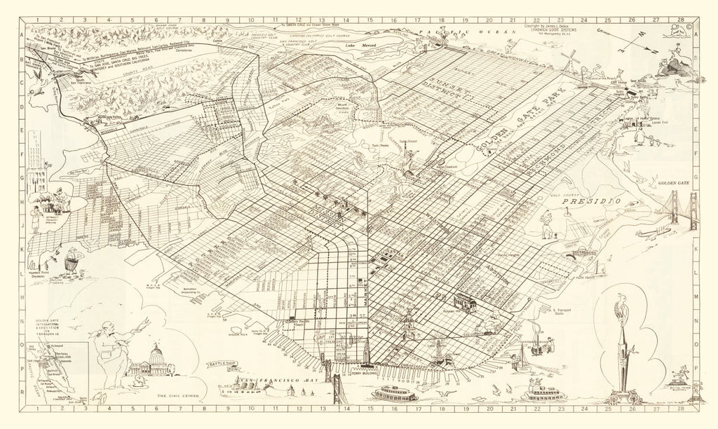 Vintage Map of San Francisco, California 1939