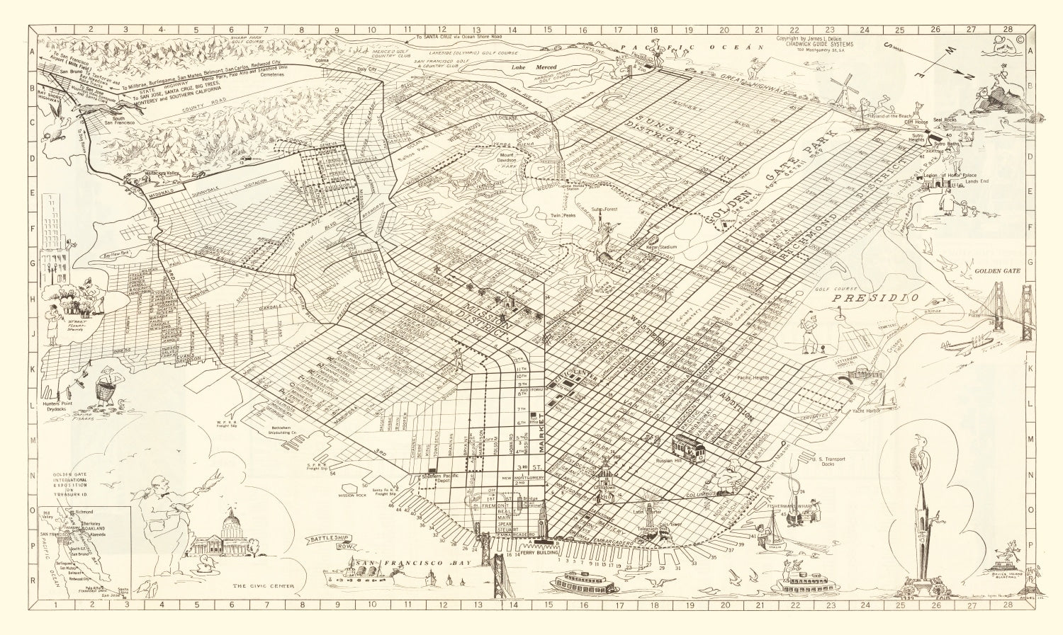 Vintage Map of San Francisco, California 1939