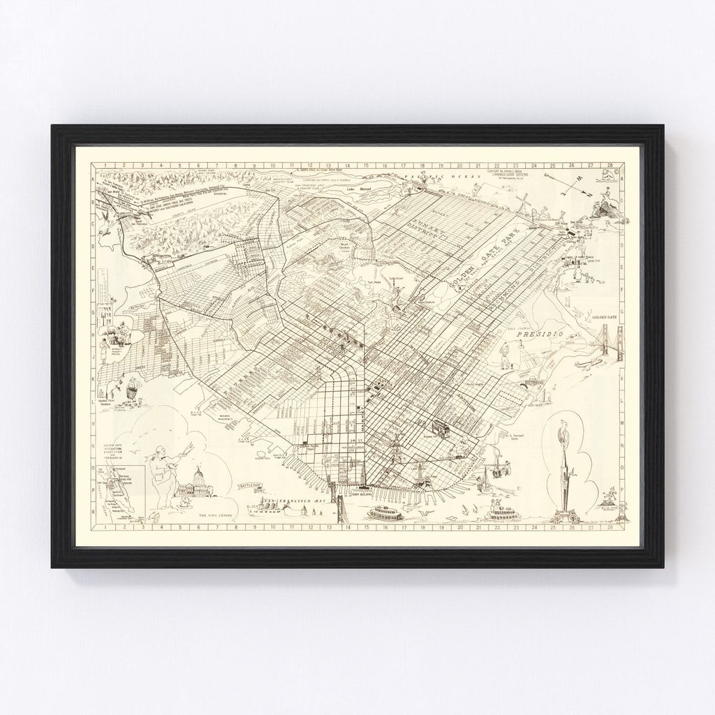 Vintage Map of San Francisco, California 1939