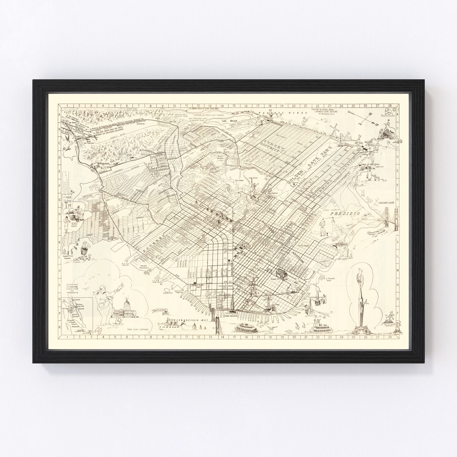 Vintage Map of San Francisco, California 1939