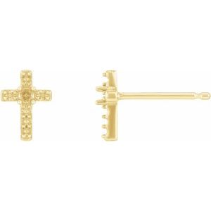 14K Yellow Gold 1.5 mm Round Accented Cross Earring Mounting