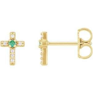 14K Yellow Gold Natural Emerald & .03 CTW Natural Diamond Cross Earrings