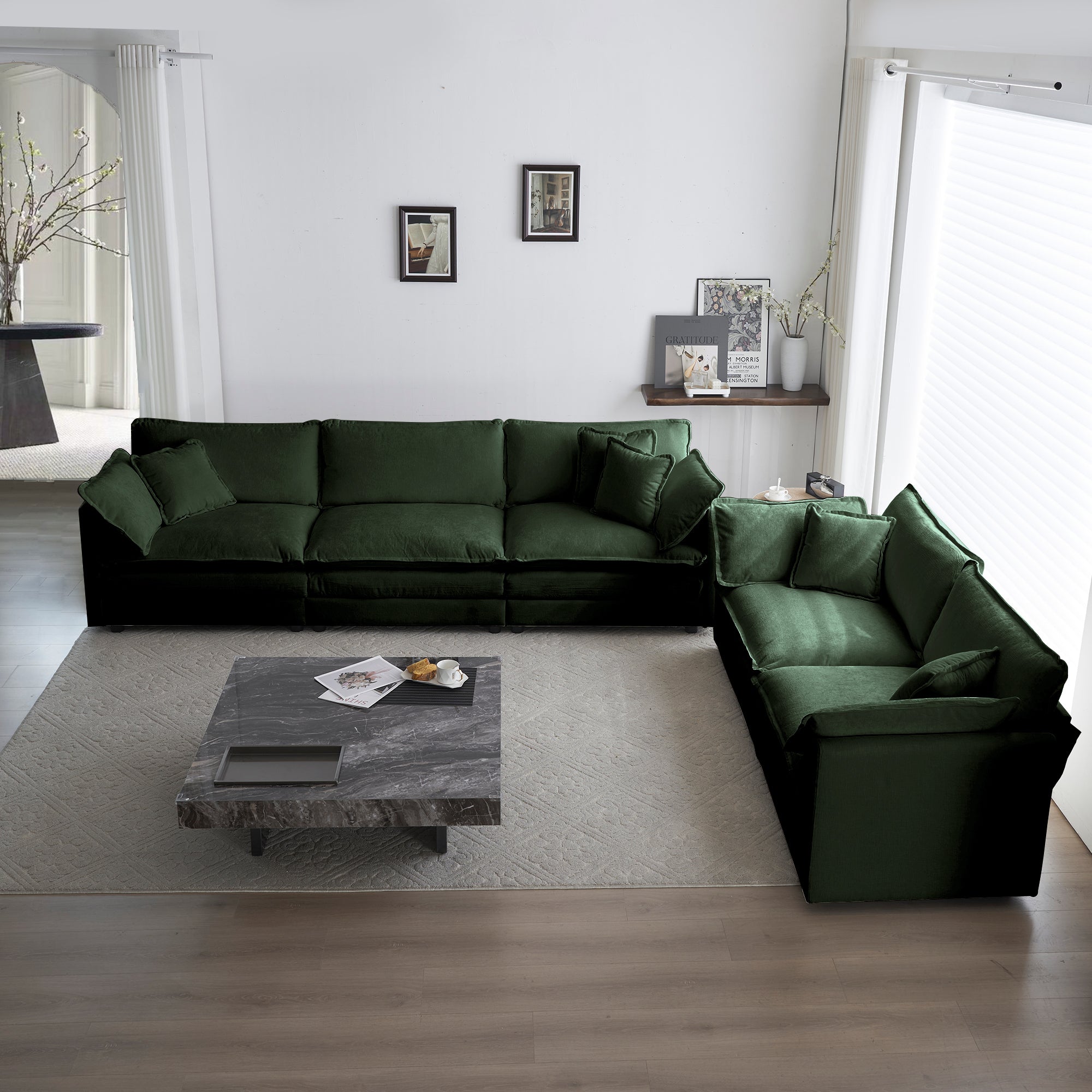 Modern Sofa Couch, 3 Piece Set Extra Deep Seat Sectional Sofa for Living Room, Oversized Sofa, 3 Seat Sofa, Loveseat and Single Sofa, Green Chenille