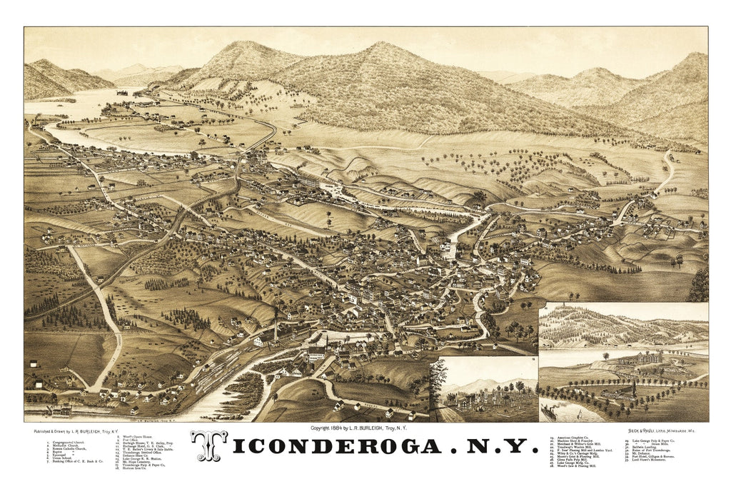 Vintage Map of Ticonderoga, New York 1884