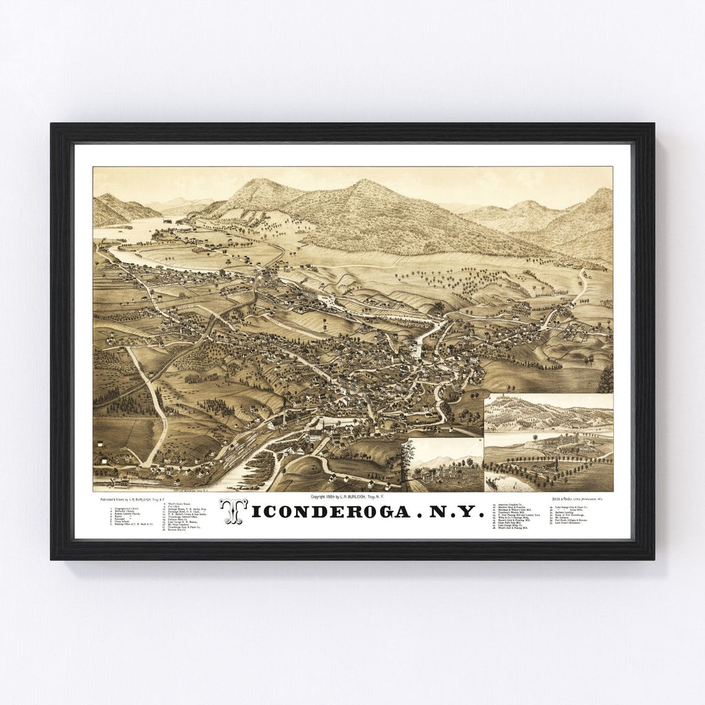 Vintage Map of Ticonderoga, New York 1884