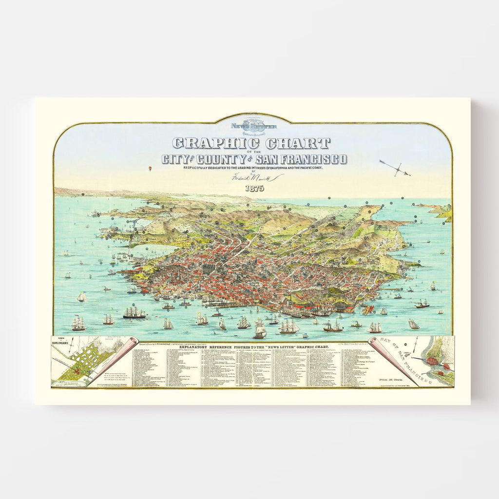 Vintage Map of San Francisco, California 1875