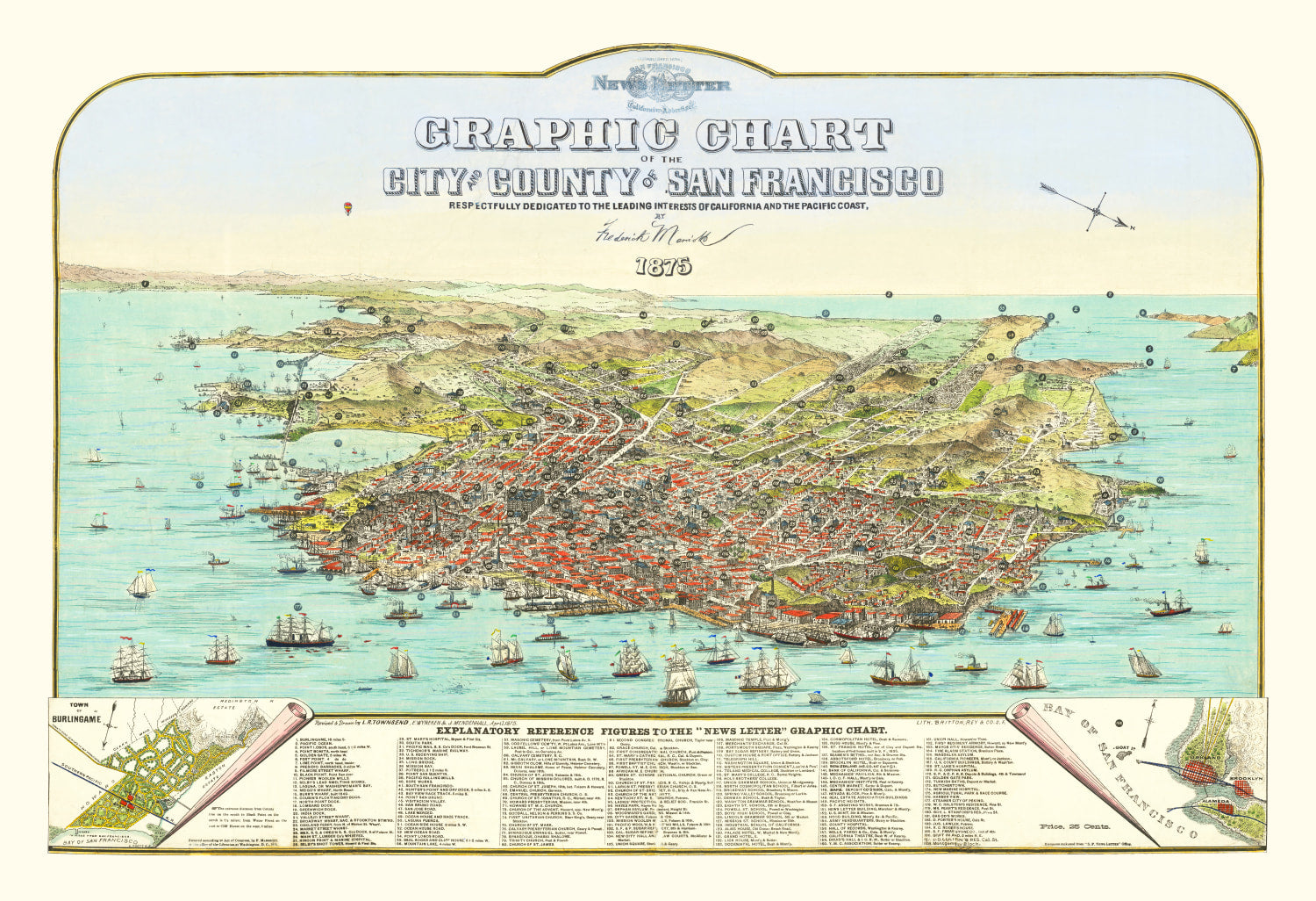 Vintage Map of San Francisco, California 1875