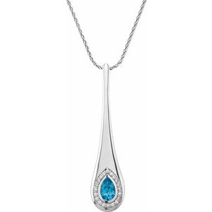 14K White Gold Natural Swiss Blue Topaz & 1/6 CTW Natural Diamond 18" Necklace