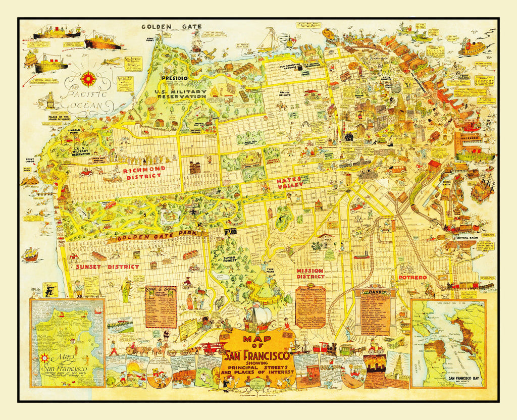 Vintage Map of San Francisco, California 1927