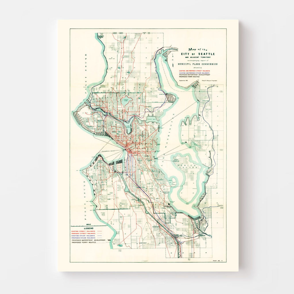 Vintage Map of Seattle, Washington 1911