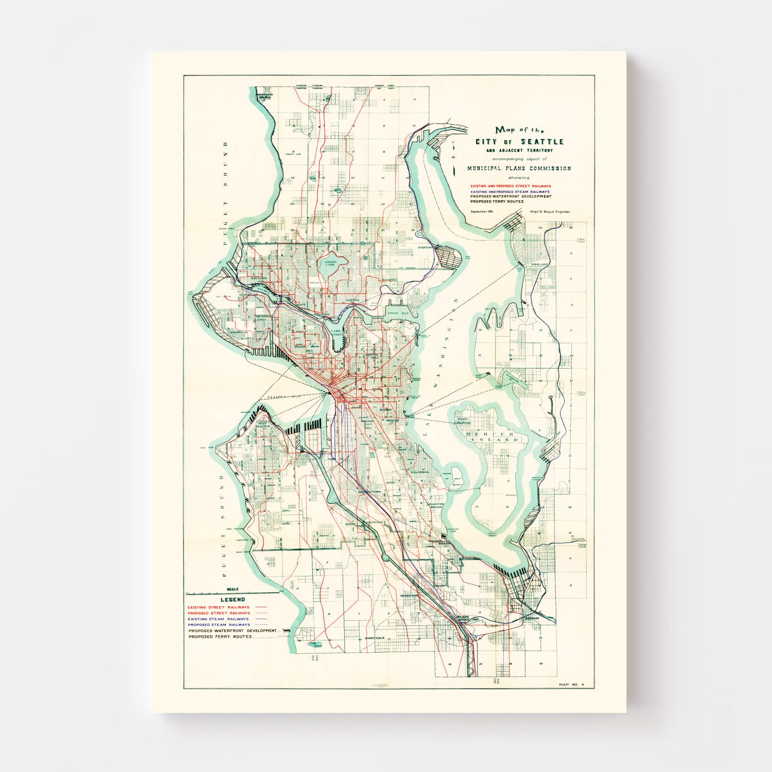 Vintage Map of Seattle, Washington 1911